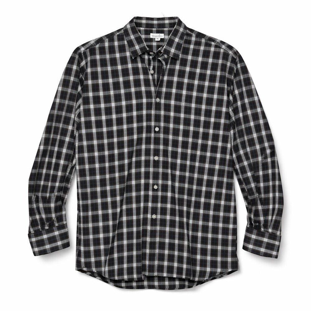 Steven Alan Reverse Seam Plaid Button Down Shirt Mens XL Black Blue Made in USA